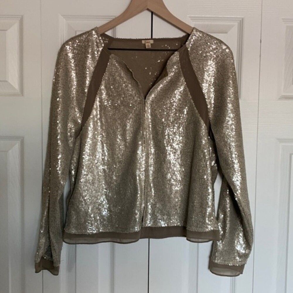 Reba Champagne Sequin Sheer Inset Jacket Sz S